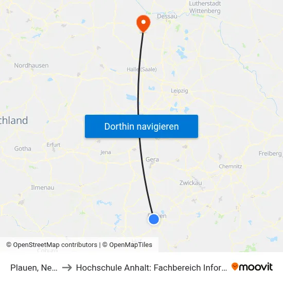 Plauen, Neundorf to Hochschule Anhalt: Fachbereich Informatik & Sprachen map