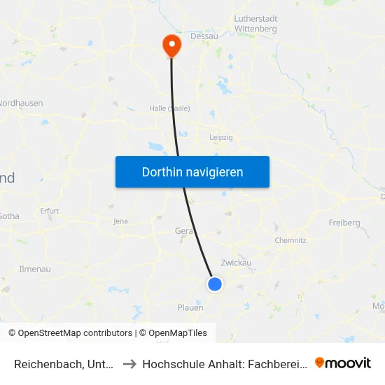 Reichenbach, Untere Lindenstraße to Hochschule Anhalt: Fachbereich Informatik & Sprachen map