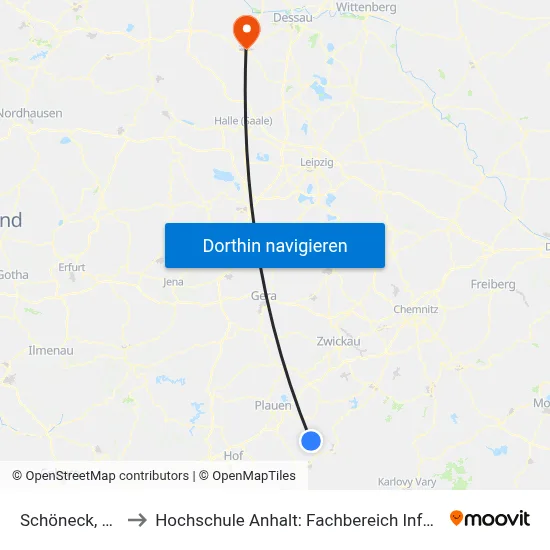 Schöneck, Bahnhof to Hochschule Anhalt: Fachbereich Informatik & Sprachen map