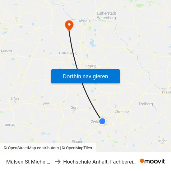 Mülsen St Micheln, Geschw Scholl to Hochschule Anhalt: Fachbereich Informatik & Sprachen map