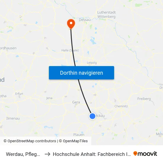 Werdau, Pflegeheim B175 to Hochschule Anhalt: Fachbereich Informatik & Sprachen map