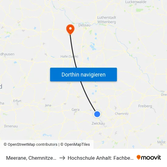 Meerane, Chemnitzer Str Fußgängerampel to Hochschule Anhalt: Fachbereich Informatik & Sprachen map