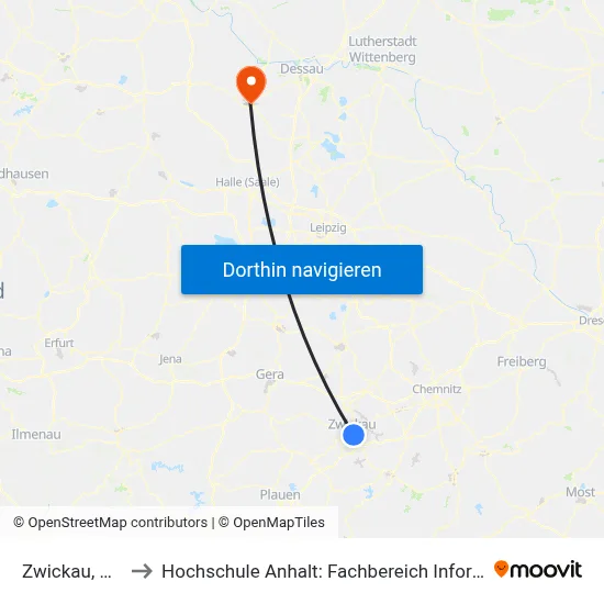 Zwickau, Uhdestr to Hochschule Anhalt: Fachbereich Informatik & Sprachen map