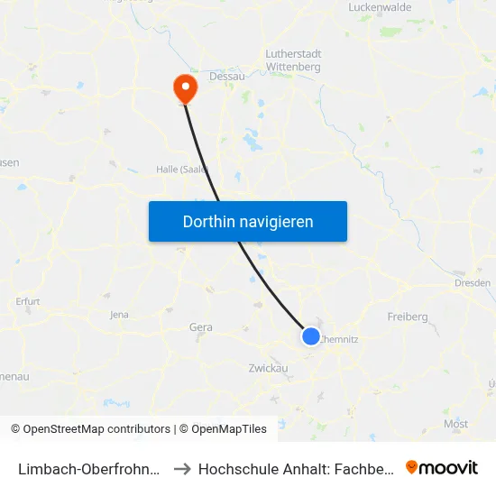 Limbach-Oberfrohna, Peniger Str/Am Tor to Hochschule Anhalt: Fachbereich Informatik & Sprachen map