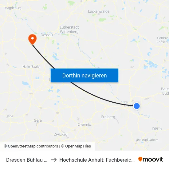 Dresden Bühlau Ullersdorfer Pl to Hochschule Anhalt: Fachbereich Informatik & Sprachen map