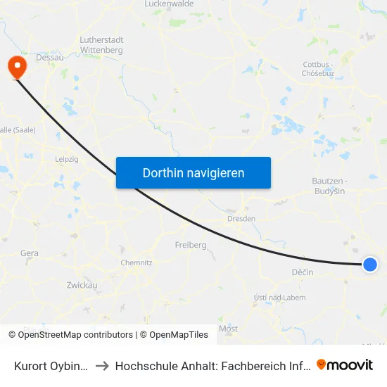 Kurort Oybin Bahnhof to Hochschule Anhalt: Fachbereich Informatik & Sprachen map