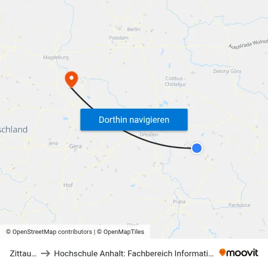 Zittau Hp to Hochschule Anhalt: Fachbereich Informatik & Sprachen map