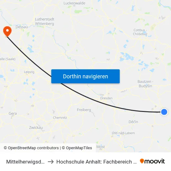 Mittelherwigsdorf Gütchen to Hochschule Anhalt: Fachbereich Informatik & Sprachen map