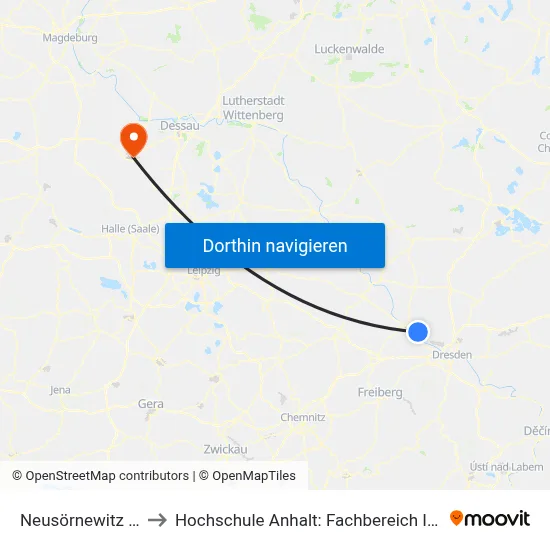 Neusörnewitz S-Bahnhof to Hochschule Anhalt: Fachbereich Informatik & Sprachen map