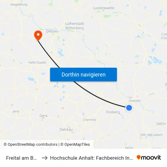 Freital am Bäckerberg to Hochschule Anhalt: Fachbereich Informatik & Sprachen map