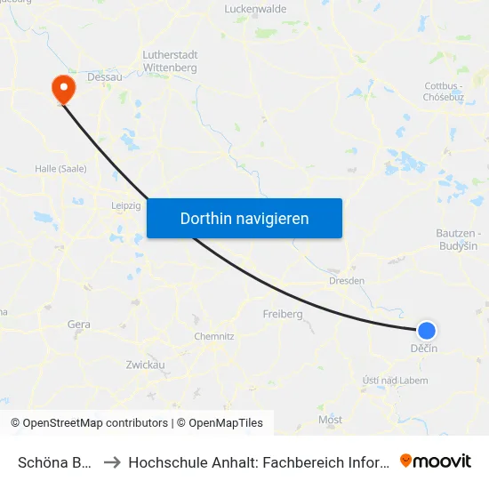 Schöna Bahnhof to Hochschule Anhalt: Fachbereich Informatik & Sprachen map