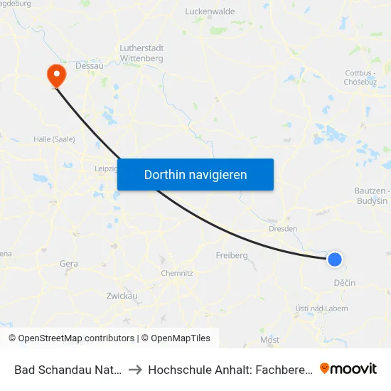 Bad Schandau Nationalparkbahnhof to Hochschule Anhalt: Fachbereich Informatik & Sprachen map