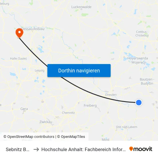 Sebnitz Bahnhof to Hochschule Anhalt: Fachbereich Informatik & Sprachen map
