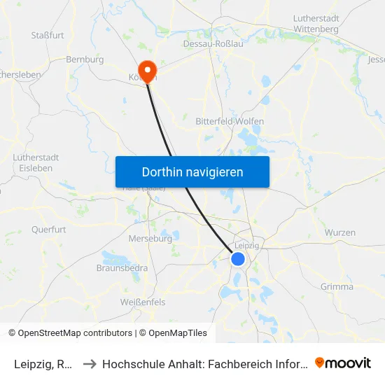 Leipzig, Rödelstr. to Hochschule Anhalt: Fachbereich Informatik & Sprachen map