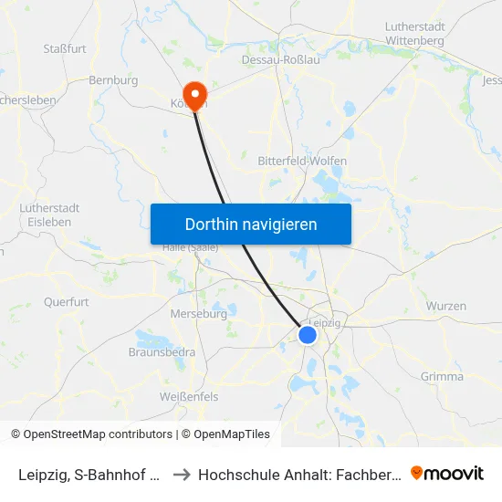 Leipzig, S-Bahnhof Plagwitz (Tram/Bus) to Hochschule Anhalt: Fachbereich Informatik & Sprachen map