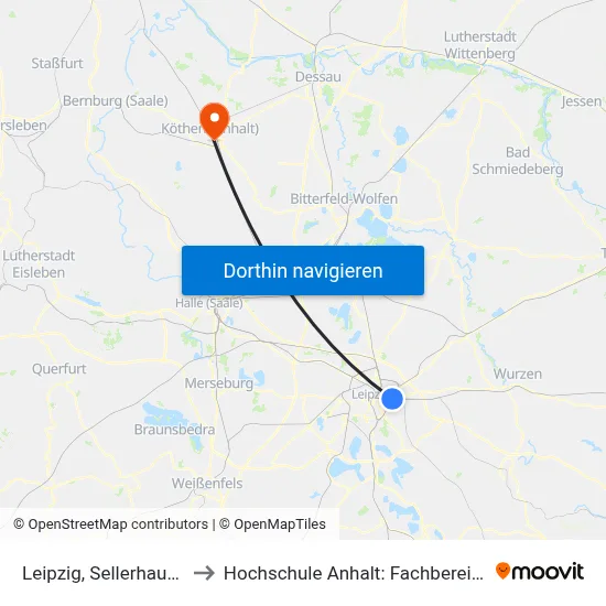 Leipzig, Sellerhausen, Emmausstr. to Hochschule Anhalt: Fachbereich Informatik & Sprachen map