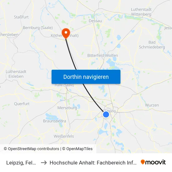 Leipzig, Felsenkeller to Hochschule Anhalt: Fachbereich Informatik & Sprachen map