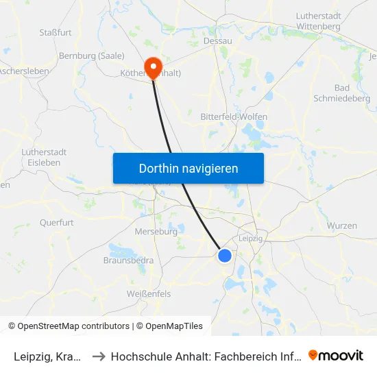 Leipzig, Krakauer Str. to Hochschule Anhalt: Fachbereich Informatik & Sprachen map