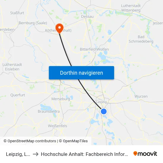 Leipzig, Lößnig to Hochschule Anhalt: Fachbereich Informatik & Sprachen map