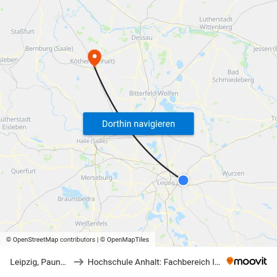 Leipzig, Paunsdorf, Nord to Hochschule Anhalt: Fachbereich Informatik & Sprachen map