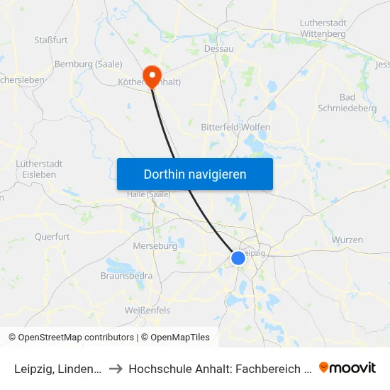 Leipzig, Lindenau, Friedhof to Hochschule Anhalt: Fachbereich Informatik & Sprachen map