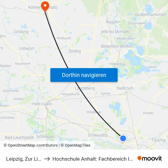Leipzig, Zur Lindenhöhe to Hochschule Anhalt: Fachbereich Informatik & Sprachen map