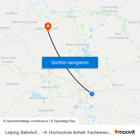 Leipzig, Bahnhof Mölkau (Bus) to Hochschule Anhalt: Fachbereich Informatik & Sprachen map