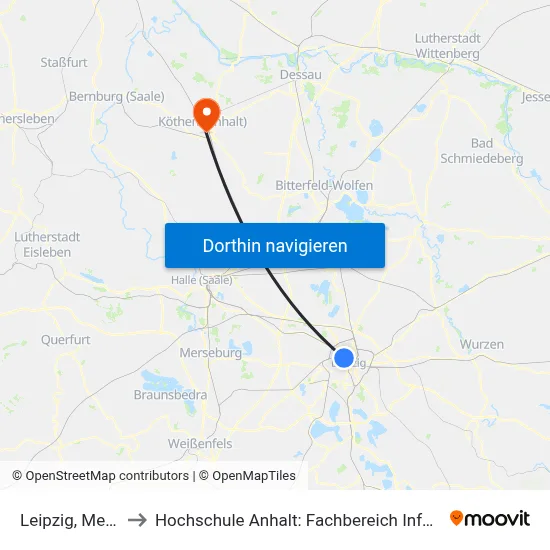 Leipzig, Menckestr. to Hochschule Anhalt: Fachbereich Informatik & Sprachen map