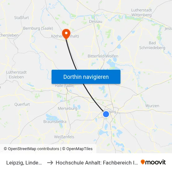 Leipzig, Lindenauer Markt to Hochschule Anhalt: Fachbereich Informatik & Sprachen map