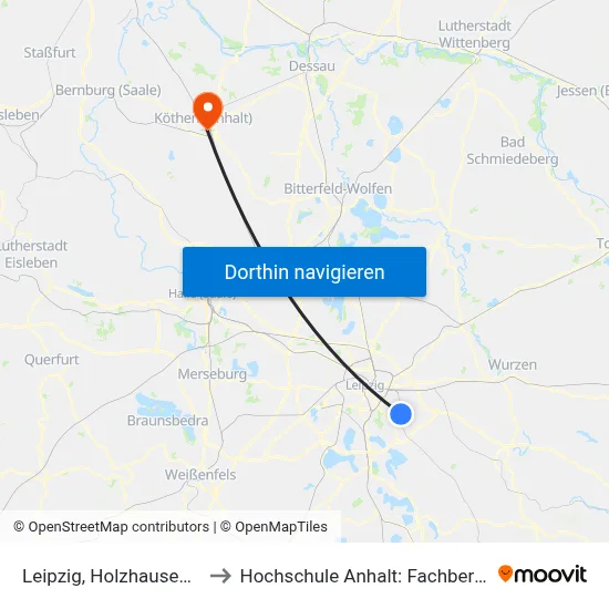 Leipzig, Holzhausen, Sächsisches Haus to Hochschule Anhalt: Fachbereich Informatik & Sprachen map