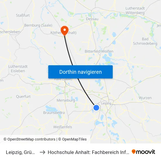 Leipzig, Grünau, Nord to Hochschule Anhalt: Fachbereich Informatik & Sprachen map