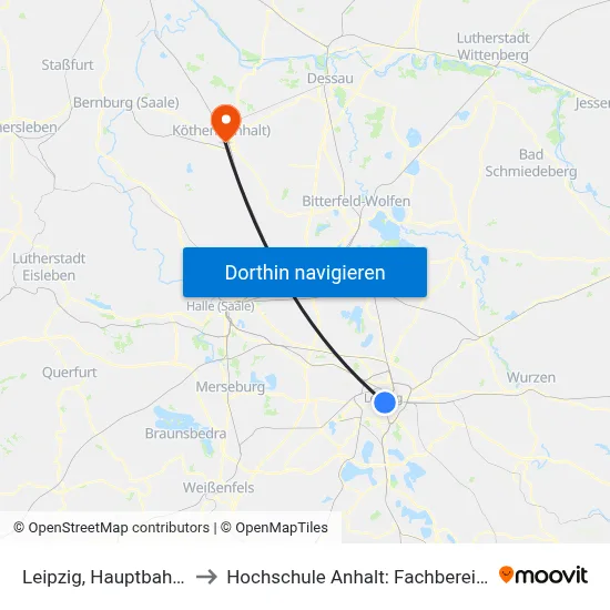 Leipzig, Hauptbahnhof (Tram/Bus) to Hochschule Anhalt: Fachbereich Informatik & Sprachen map
