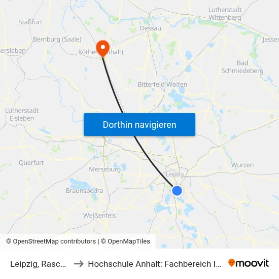Leipzig, Raschwitzer Str. to Hochschule Anhalt: Fachbereich Informatik & Sprachen map