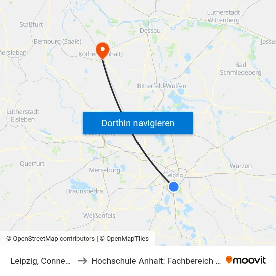 Leipzig, Connewitzer Kreuz to Hochschule Anhalt: Fachbereich Informatik & Sprachen map