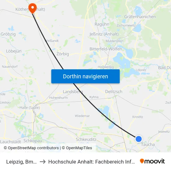 Leipzig, Bmw/Tor 1 to Hochschule Anhalt: Fachbereich Informatik & Sprachen map