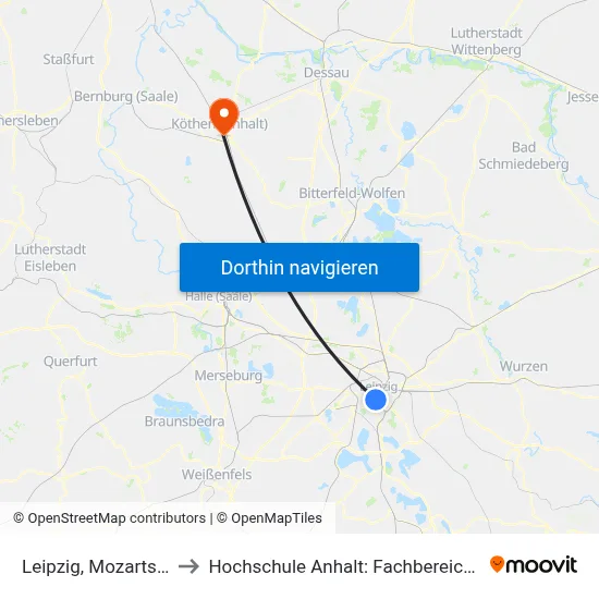 Leipzig, Mozartstr. (Grassistr.) to Hochschule Anhalt: Fachbereich Informatik & Sprachen map