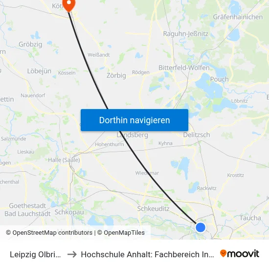 Leipzig Olbrichtstraße to Hochschule Anhalt: Fachbereich Informatik & Sprachen map