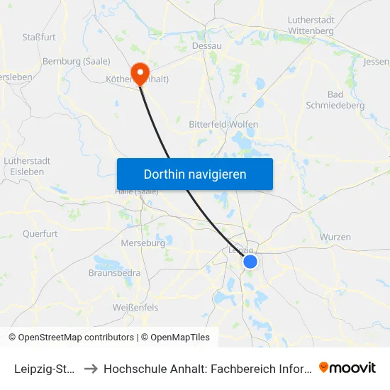 Leipzig-Stötteritz to Hochschule Anhalt: Fachbereich Informatik & Sprachen map