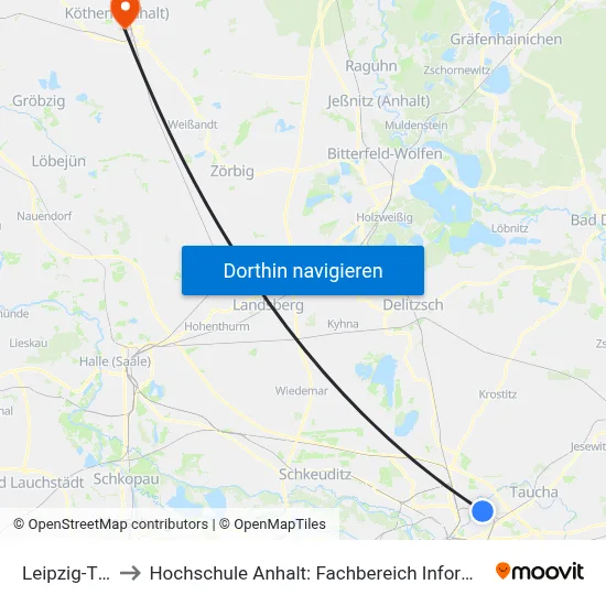 Leipzig-Thekla to Hochschule Anhalt: Fachbereich Informatik & Sprachen map