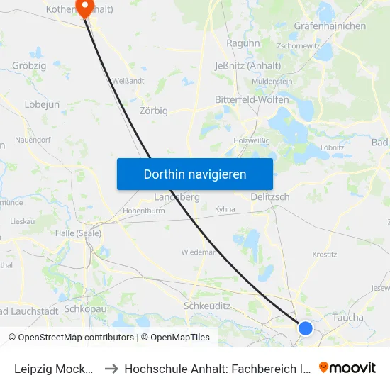 Leipzig Mockauer Straße to Hochschule Anhalt: Fachbereich Informatik & Sprachen map