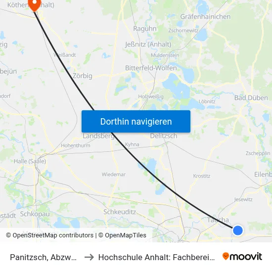 Panitzsch, Abzweig Cunnersdorf to Hochschule Anhalt: Fachbereich Informatik & Sprachen map