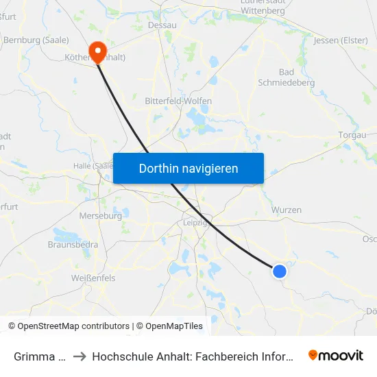 Grimma Ob Bf to Hochschule Anhalt: Fachbereich Informatik & Sprachen map