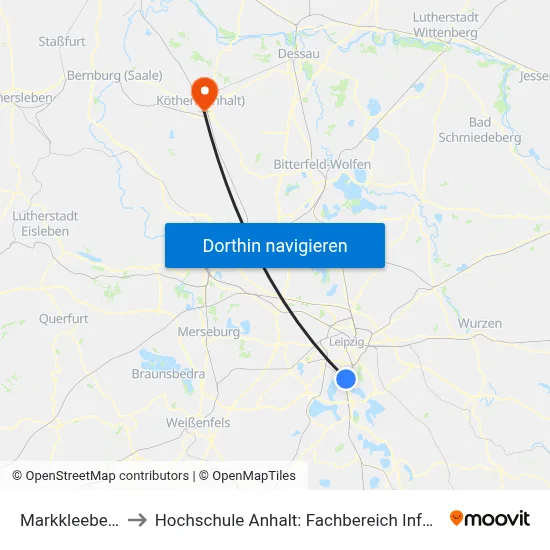 Markkleeberg Nord to Hochschule Anhalt: Fachbereich Informatik & Sprachen map