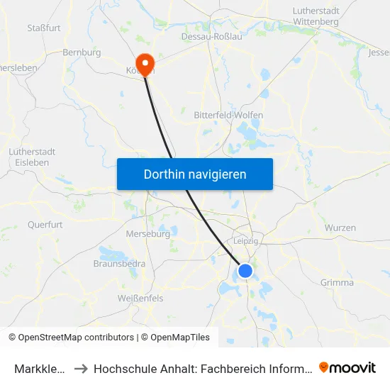Markkleeberg to Hochschule Anhalt: Fachbereich Informatik & Sprachen map