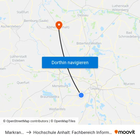 Markranstädt to Hochschule Anhalt: Fachbereich Informatik & Sprachen map