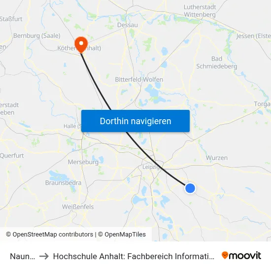 Naunhof to Hochschule Anhalt: Fachbereich Informatik & Sprachen map