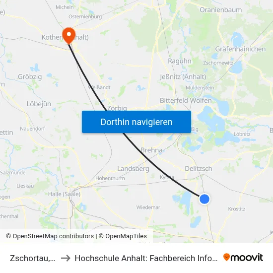 Zschortau, Schule to Hochschule Anhalt: Fachbereich Informatik & Sprachen map