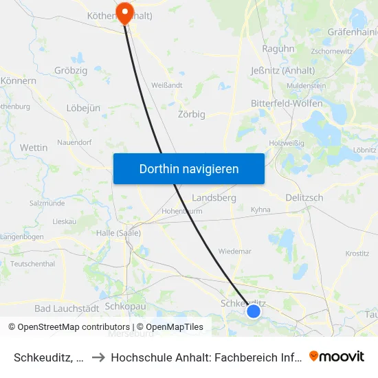 Schkeuditz, Paetzstr. to Hochschule Anhalt: Fachbereich Informatik & Sprachen map