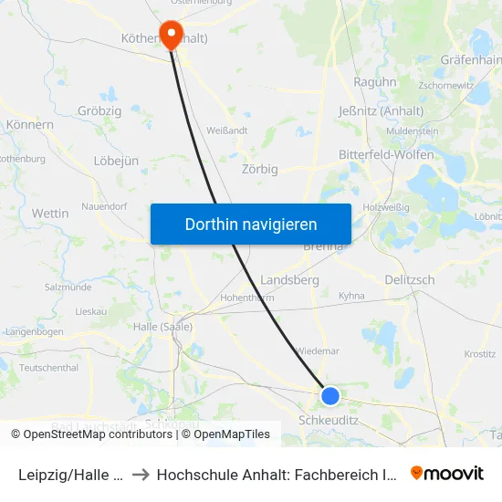 Leipzig/Halle Flughafen to Hochschule Anhalt: Fachbereich Informatik & Sprachen map