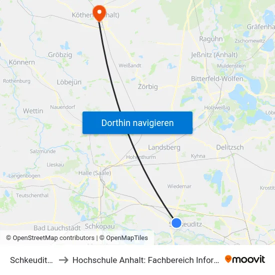 Schkeuditz West to Hochschule Anhalt: Fachbereich Informatik & Sprachen map